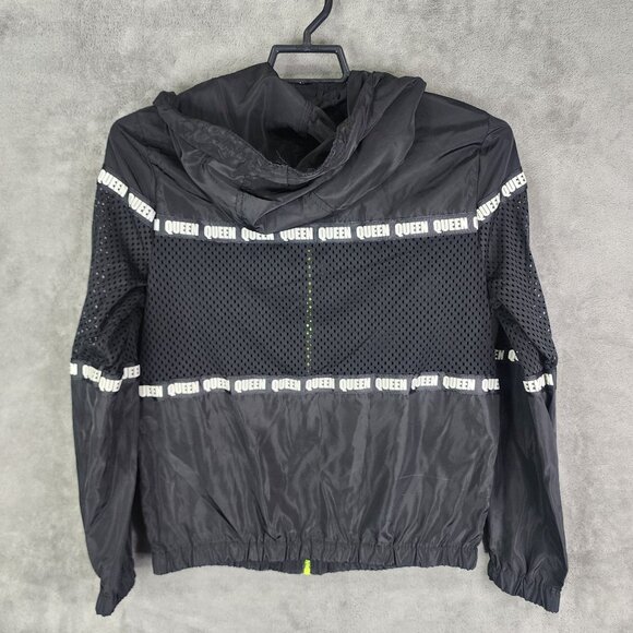 Womens Black Rue21 "Queen" Mesh Panel Hooded Jacket Full Zip Long Sleeve Size S - Picture 5 of 8